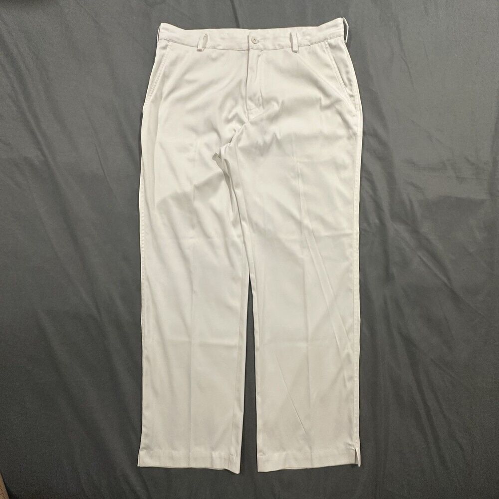 Nike Golf Pants Mens 34x30 White Flat Front Straight Leg Stretch Dri-Fit Solid